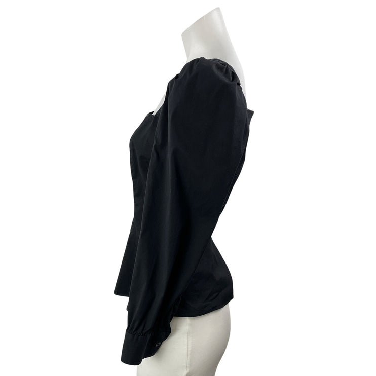 Zara Women's Black Puff Long Sleeve Sweetheart Flare Peplum Blouse Top Size S