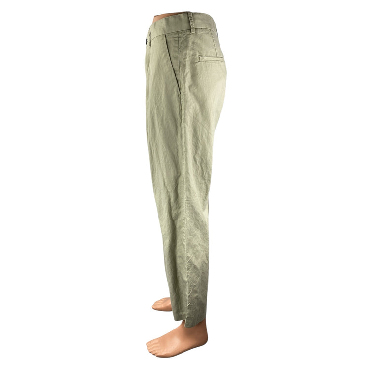 H&M Women's Khaki Linen Pleated Relaxed Straight Chino Trouser Dress Pants Sz 30