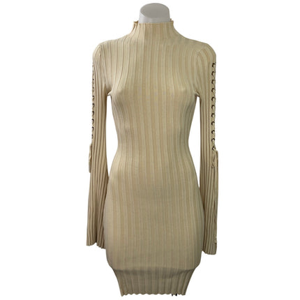 Fashion Nova Cream Beige Ribbed Knit Turtleneck Long Sleeve Sweater Dress Size S