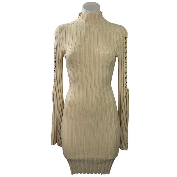 Fashion Nova Cream Beige Ribbed Knit Turtleneck Long Sleeve Sweater Dress Size S