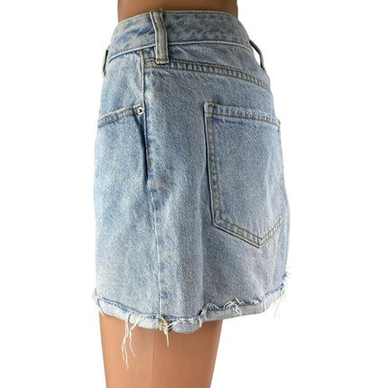 Pacsun Blue Light Wash Raw Hem Frayed Straight Mini Denim Jean Skirt Size 25