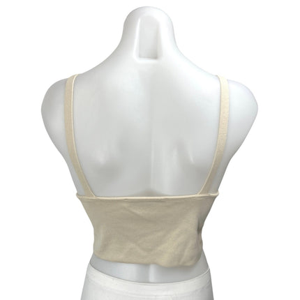Zara Cream Ribbed Knit Sleeveless V-Neck Cami Camisole Tank Crop Top Size S