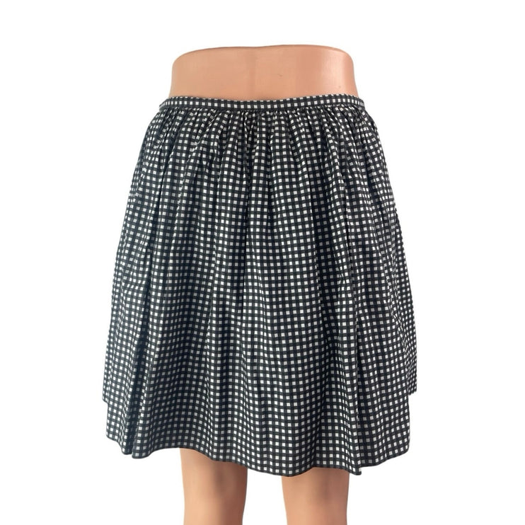 Madewell Black White Gingham Checkered High Waist A Line Pleated Mini Skirt Sz 2