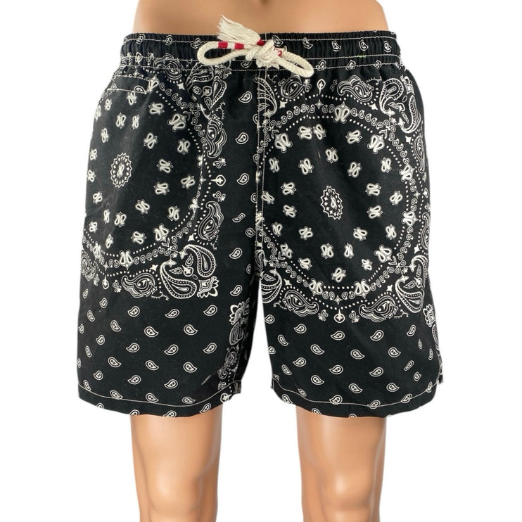 MC2 Saint Barth Men's Black Paisley Bandana Elastic Waist Jumbo Swim Shorts Sz L