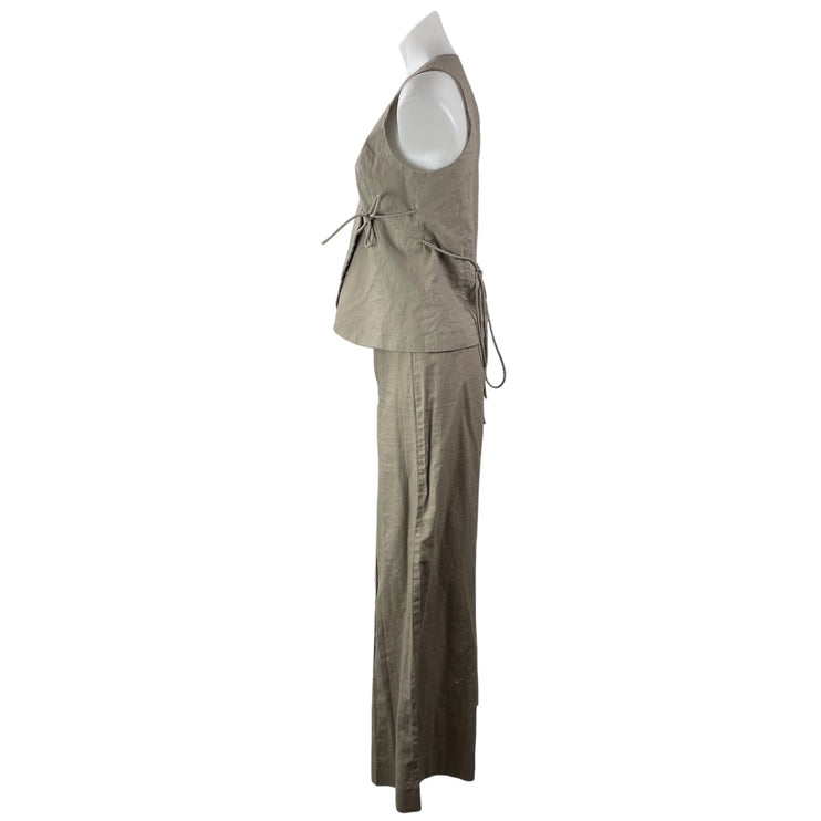 Meshki Women's Gray Taupe Sleeveless Tie Wide Leg Trousers 2 Piece Set Size S