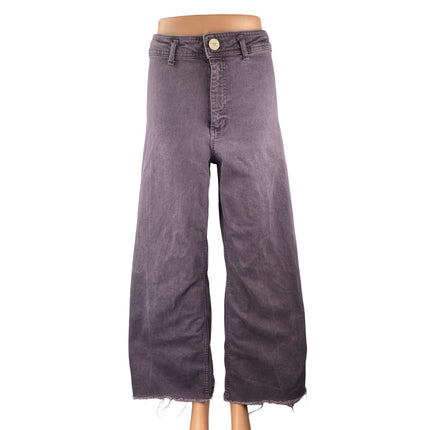 Zara The Marine Purple Raw Frayed Hem Flare Palazzo Wide Leg Denim Jeans Pants 6