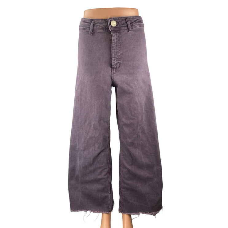Zara The Marine Purple Raw Frayed Hem Flare Palazzo Wide Leg Denim Jeans Pants 6