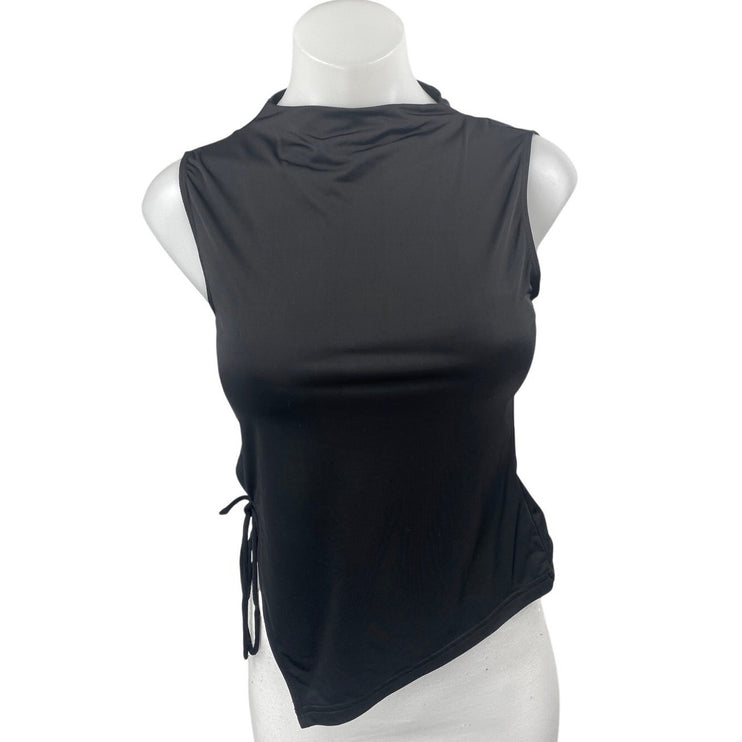 Princess Polly Women's Black Sleeveless Mock Neck Side Tie Tank Top Size 6