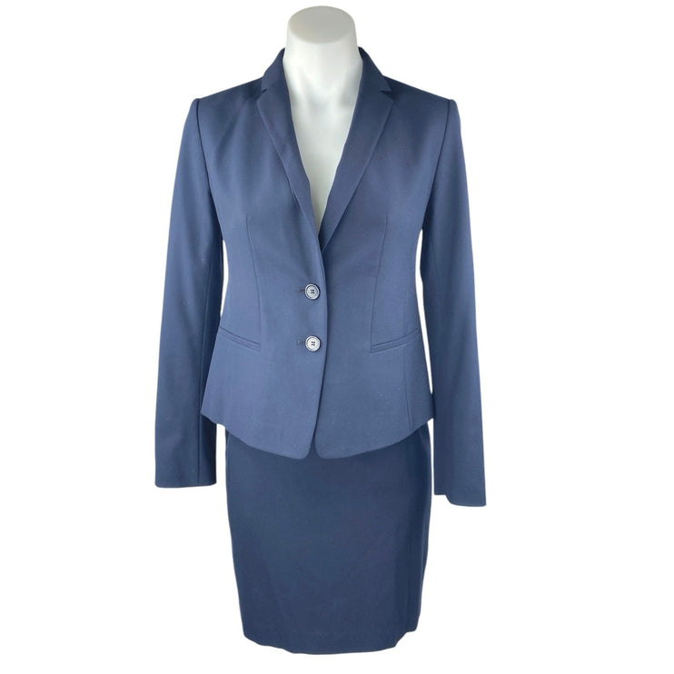 Ann Taylor Women's Blue Button Collar Blazer & Mini Pencil Skirt 2Pc Set Size 0