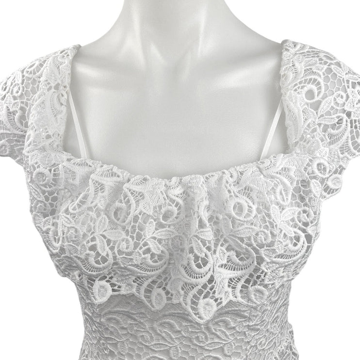 H&M White Lace Off The Shoulder Frill Sleeves A-Line Lined Midi Dress Size 4