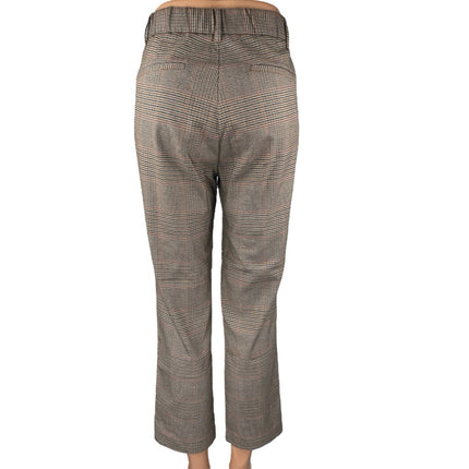 Zara Brown Houndstooth Plaid High Waisted Straight Leg Trousers Dress Pants Sz M