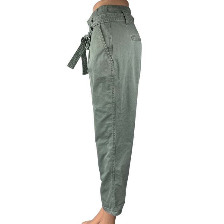 Gap Women's Green High Waist Belted Pleated Straight Tapered Trousers Pants 0