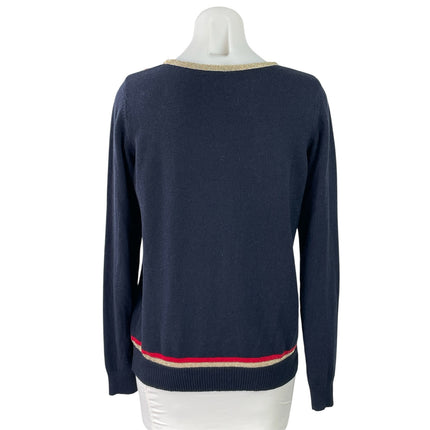 Anthropologie Karen Walker Hi There Navy Blue Tie Bow Long Sleeve Sweater Top M