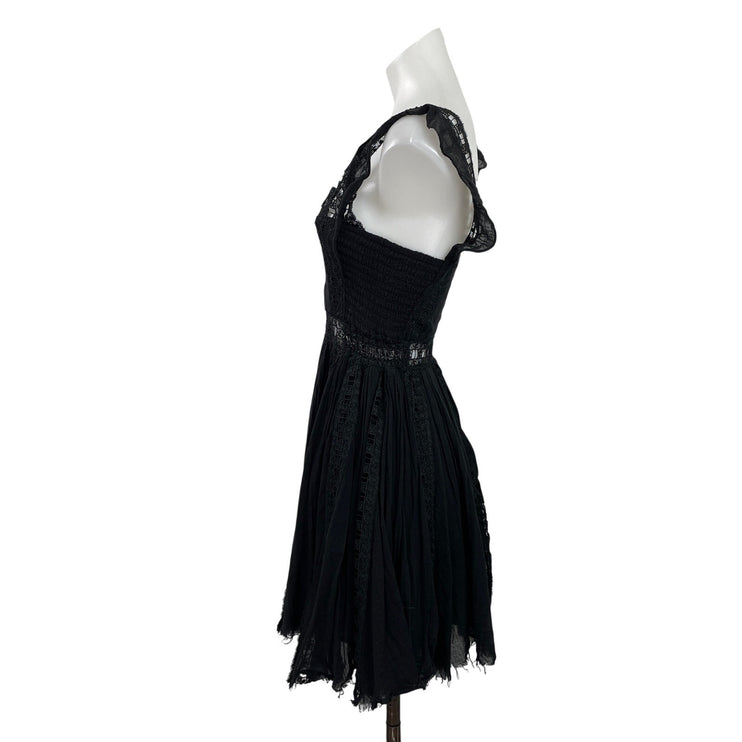 Free People Verona Black Sleeveless Lace Ruffle Mini A-Line Fit & Flare Dress S