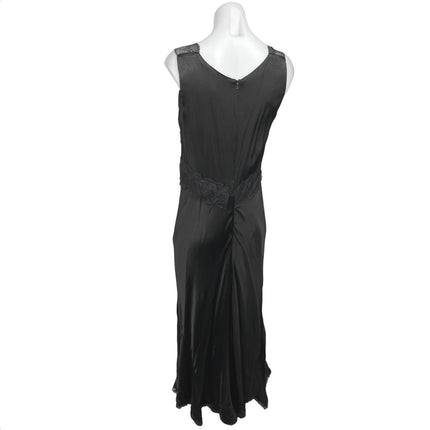 Bardot Mendez Black Silk Satin Lace V-neck Sleeveless Maxi A-Line Slip Dress 8