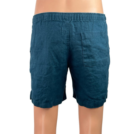 Alex Crane 100% Linen Mens Blue Elastic Waist Drawstring Casual Lounge Shorts S