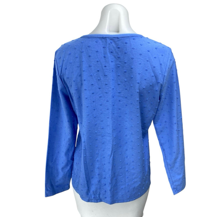 Talbots Women's Blue Swiss Textured Dot Crewneck Long Sleeve Tee T shirt Top M
