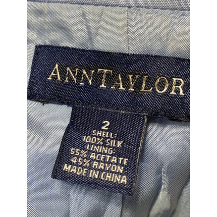 Ann Taylor 100% Silk Blue Long Sleeve Notch Button Up Blazer Coat Jacket Size 2