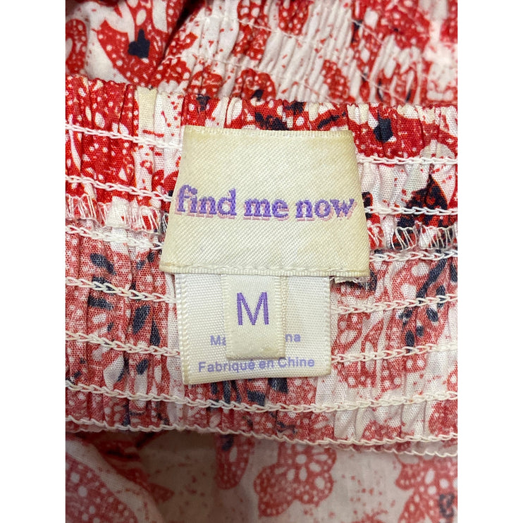 Find Me Now Red Floral Short Puff Sleeve Smocked Tie Waist Crop Jumpsuit Size M