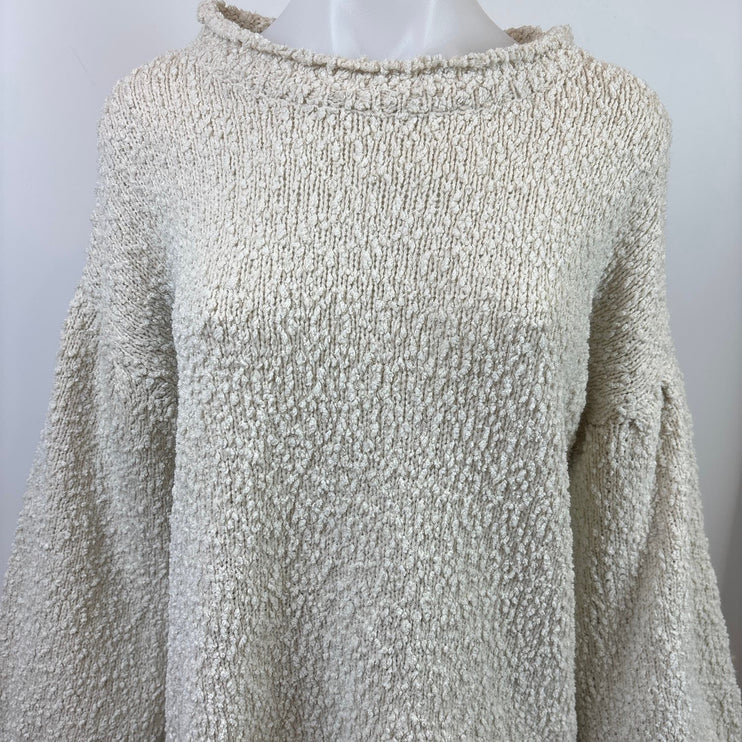 POL Womens White Pocorn Knit Balloon Long Sleeve Pullover Oversized Sweater S