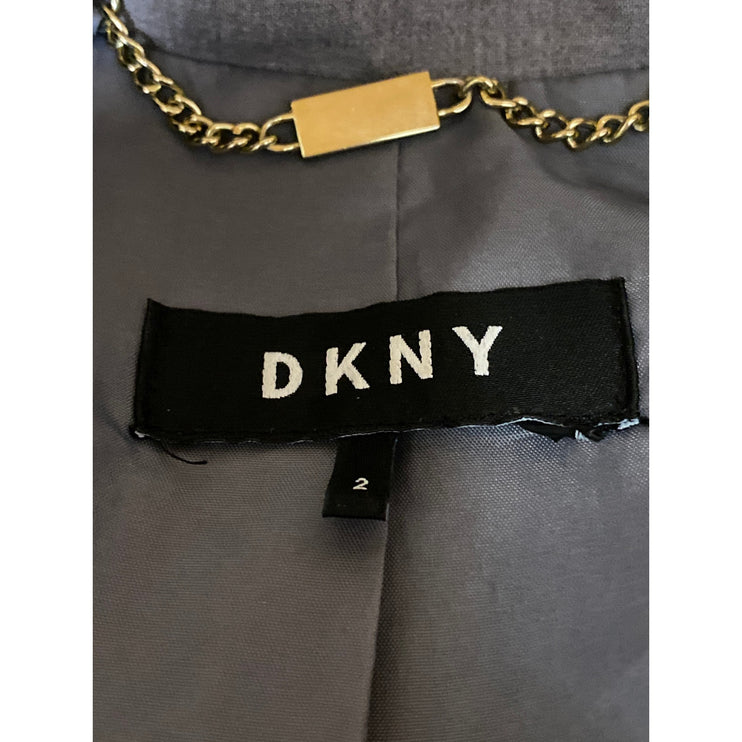 DKNY Women's Gray Long Sleeve Notch Lapel Pocket Blazer Coat Suit Jacket Size 2