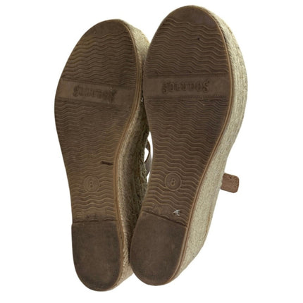 Soludos Minorca Women's Brown Leather Wedge Espadrille Platform Sandals Size 8
