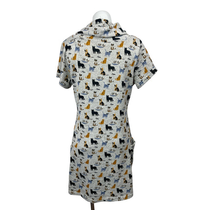 L.A. Soul Gray Animal Print Short Sleeve Cowl Neck Mini Tunic Shift Dress Sz XL