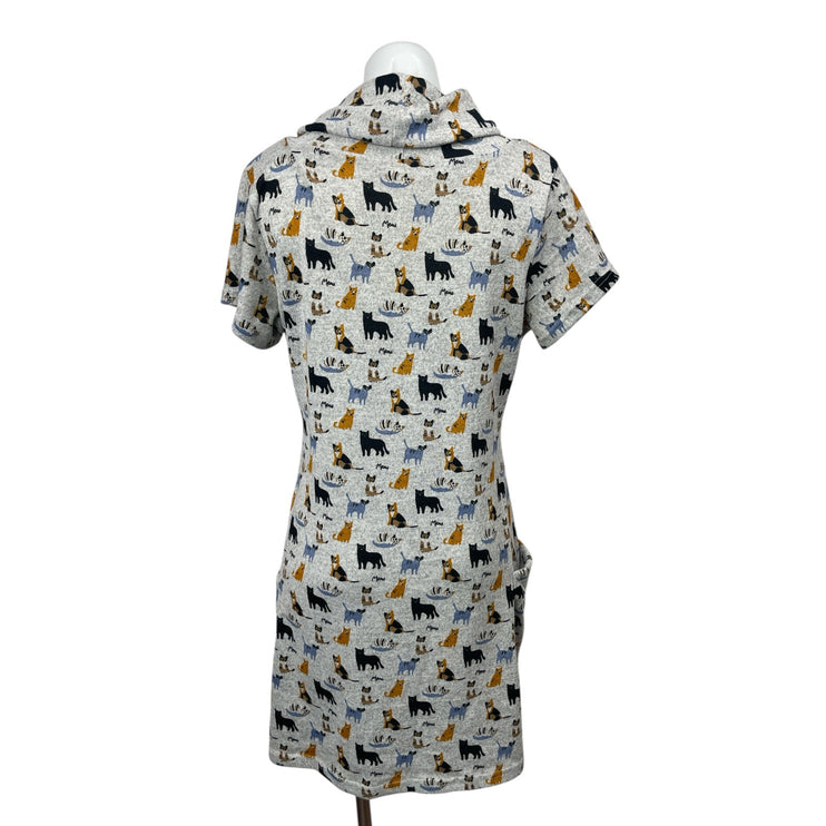 L.A. Soul Gray Animal Print Short Sleeve Cowl Neck Mini Tunic Shift Dress Sz XL