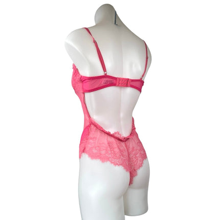 Lovers + Friends Ariella Pink Lace Mesh Sleeveless Cami Camisole Bodysuit Top M