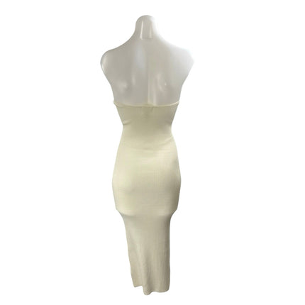 H&M Women Cream Ribbed Strapless Tube Bandeau Maxi Bodycon Pencil Sheath Dress S
