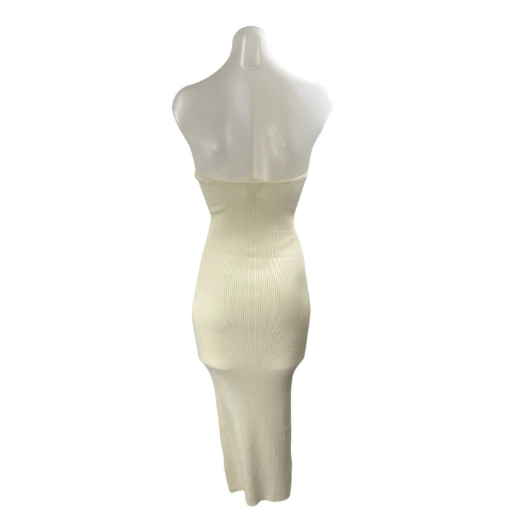 H&M Women Cream Ribbed Strapless Tube Bandeau Maxi Bodycon Pencil Sheath Dress S