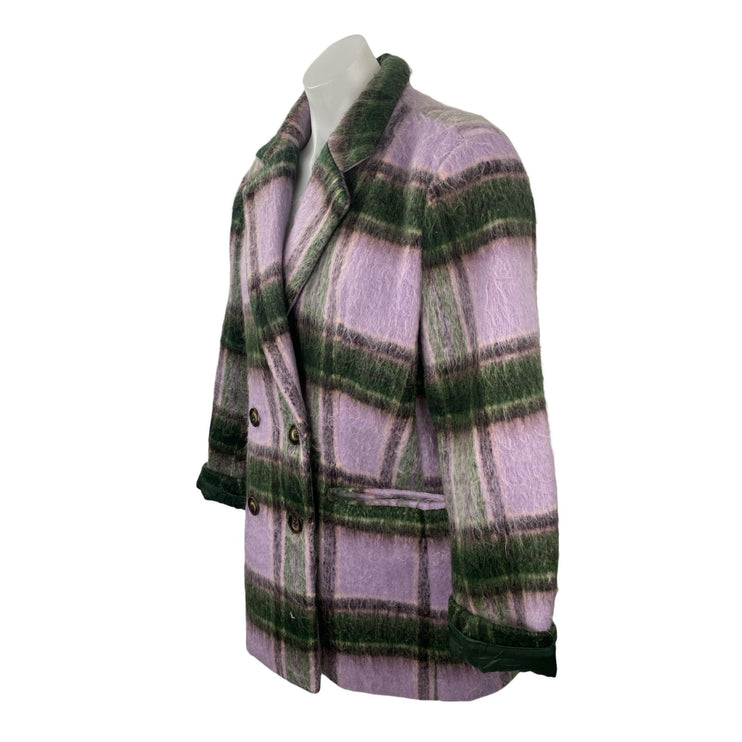 By Malina Women's Multicolor Wool Plaid Check Long Sleeve Pea Coat Jacket Size M