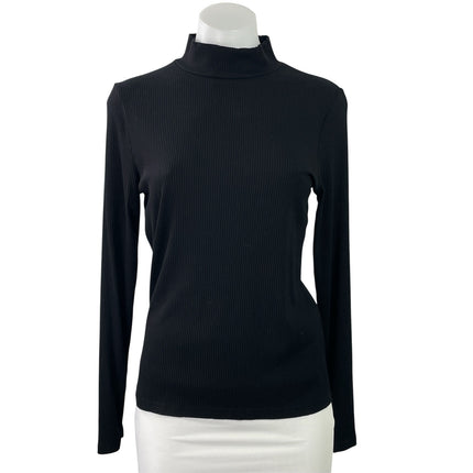 Banana Republic Women's Black Ribbed Knit Mock Neck Long Sleeve Sweater Top M