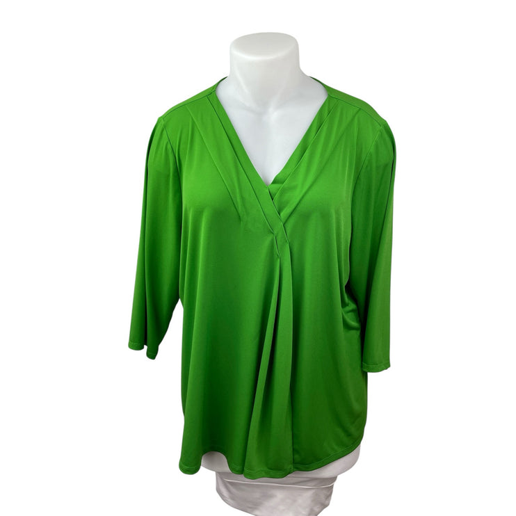 Lane Bryant Women's Green Long Sleeve V Neck Casual Shirt Blouse Top Size 22/24