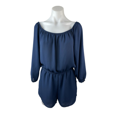 c Women's Navy Blue Long Sleeve Off The Shoulder Blouson Romper Shorts XS