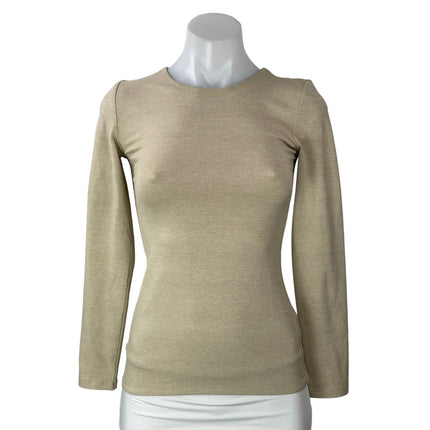 Aritzia Contour Women's Beige Long Sleeves Slim Crew Neck Tee T-shirts Top Sz S
