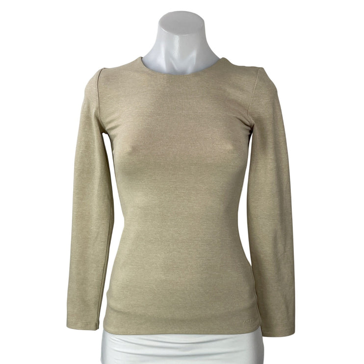 Aritzia Contour Women's Beige Long Sleeves Slim Crew Neck Tee T-shirts Top Sz S