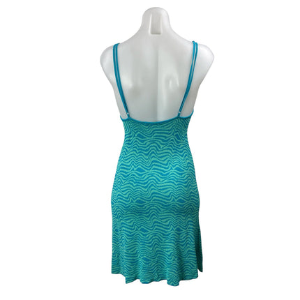 Zara Women's Teal Blue Striped Knit Sleeveless Scoop Neck Mini Bodycon Dress S