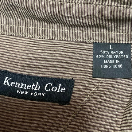 Kenneth Cole Men's Brown Striped Long Sleeve Button Down Pocket Shirt Top Size L