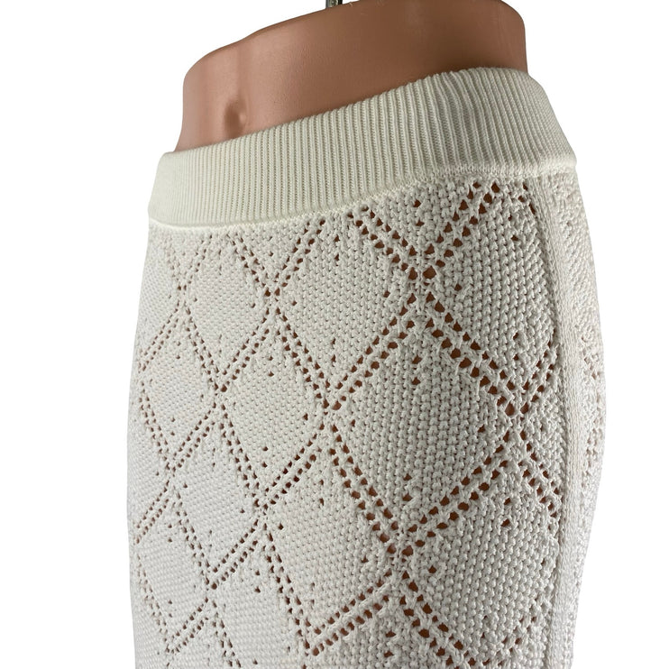 Women's White Ivory Argyle Open Knit Pencil Cover Up Sweater Midi Skirt Size S