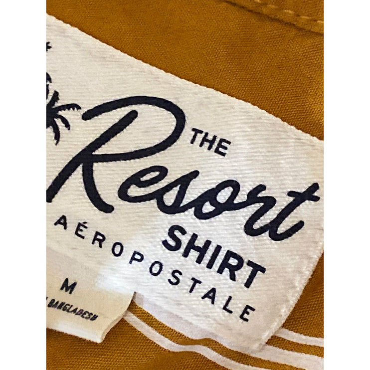 Aeropostale Men's Yellow Stripe Collared Short Sleeve Button Down Shirt Top Sz M
