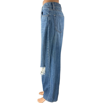 Cello Women's Blue Distressed High Rise Relaxed Fit Straight Denim Jeans Size 5