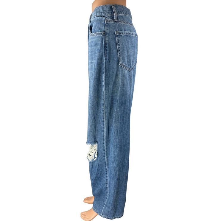 Cello Women's Blue Distressed High Rise Relaxed Fit Straight Denim Jeans Size 5