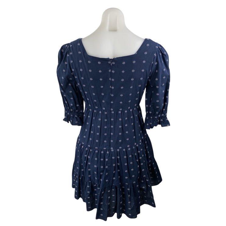 Madewell Blue Floral Square Neck Half Sleeve Tiered Mini Flare A-Line Dress Sz 2