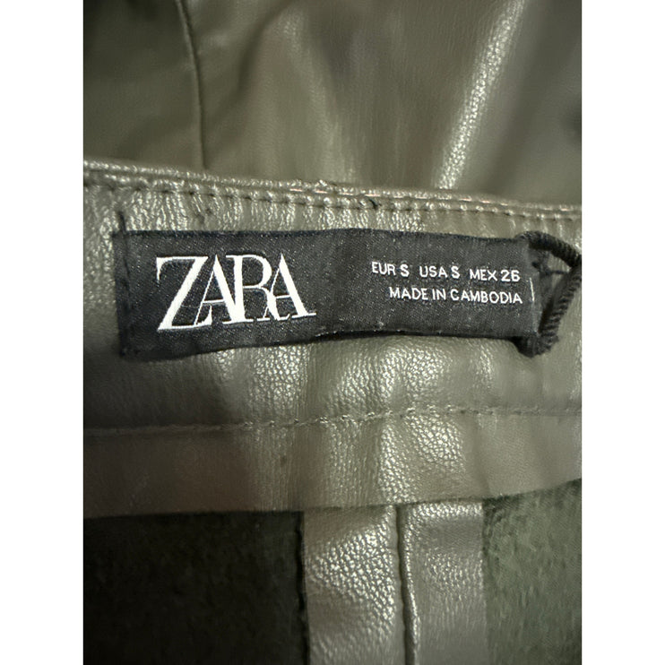 Zara Women's Green Faux Vegan Leather Skinny High Waist Trousers Pants Size S
