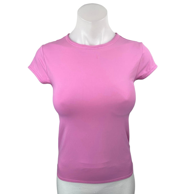 Zara Women Pink Short Sleeve Crew Neck Slim Stretch Basic T Shirt Tee Top Size M