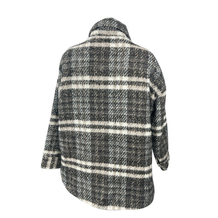 Missguided Gray Wool Plaid Collared Long Sleeve Button Down Shirt Coat Jacket 6