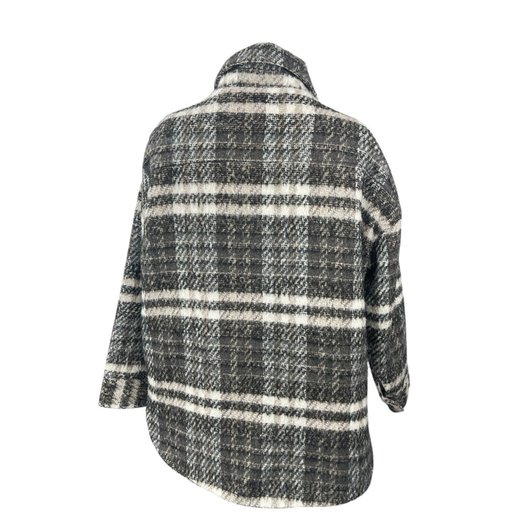 Missguided Gray Wool Plaid Collared Long Sleeve Button Down Shirt Coat Jacket 6