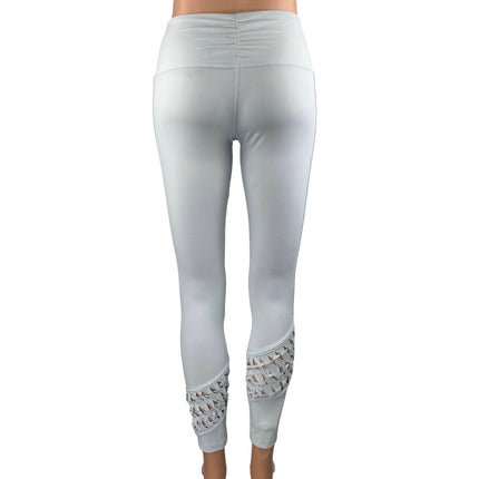 Free People Revelation Women's White Cutouts Mid Rise Yoga Leggings Pants Sz XS