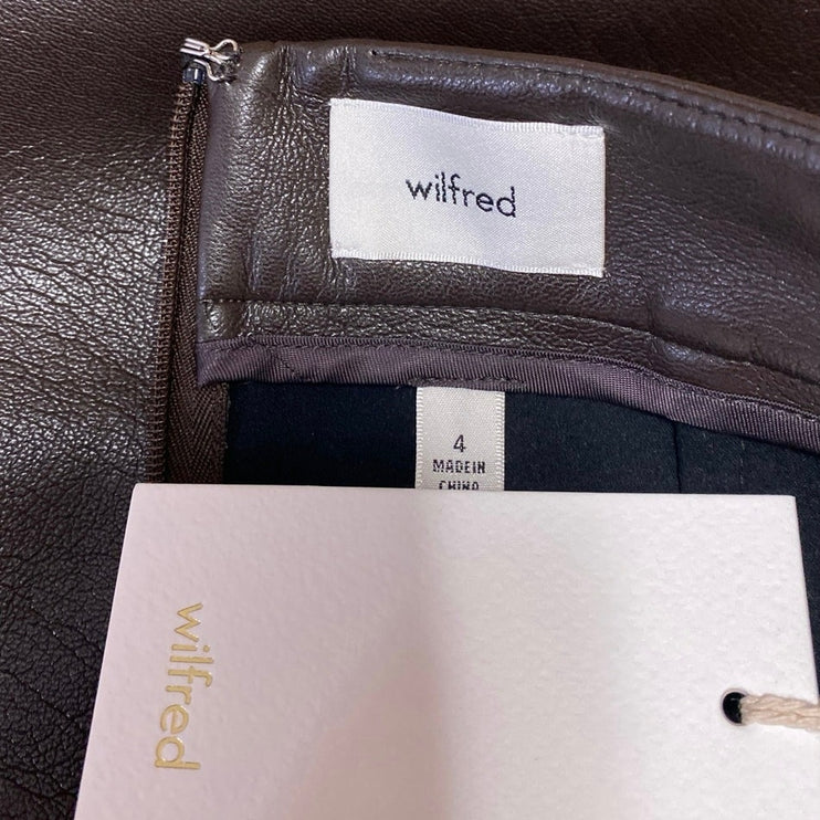 NEW Aritzia Wilfred Brown Faux Vegan Leather Zip Mini Straight Pencil Skirt Sz 4